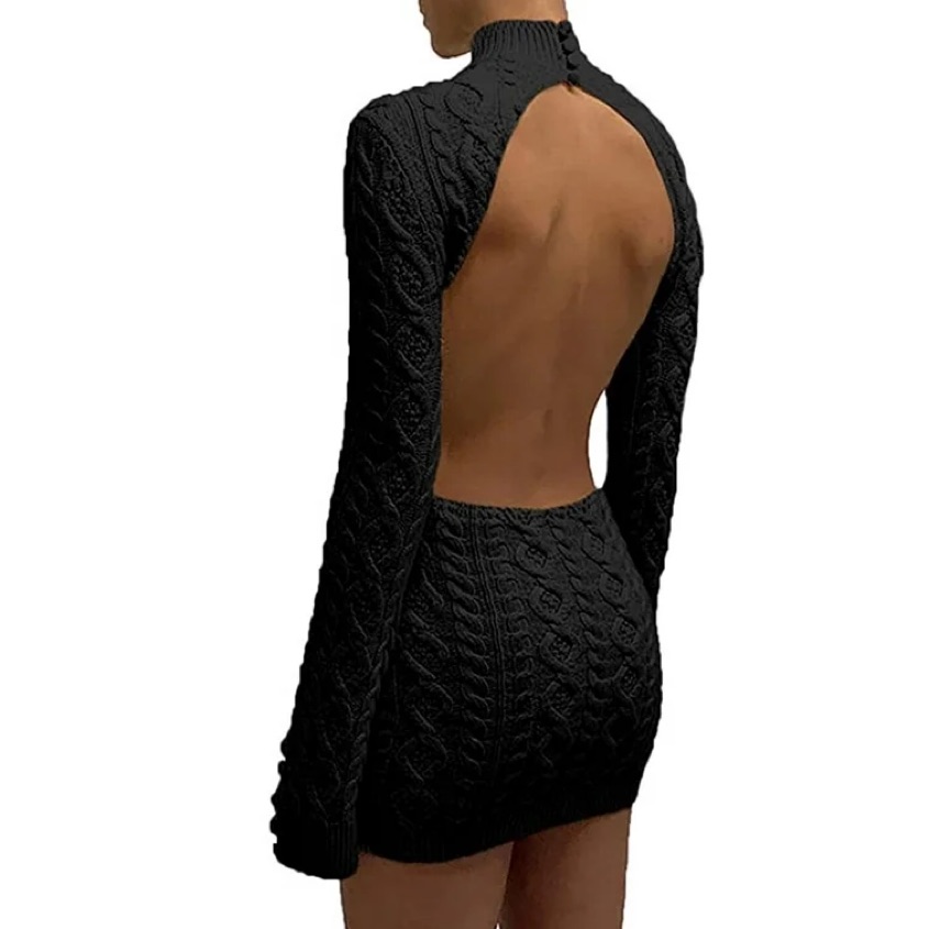backless sweater dress Sleeveless Sweater Turtle Neck, Solene Maxi Dress in Charcoal, Size M,
