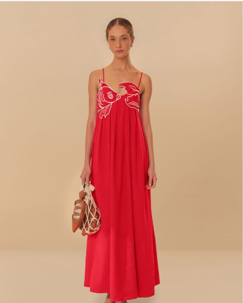 Farm Rio Viral Red Fish Maxi Dress by Farm Rio - Pickle