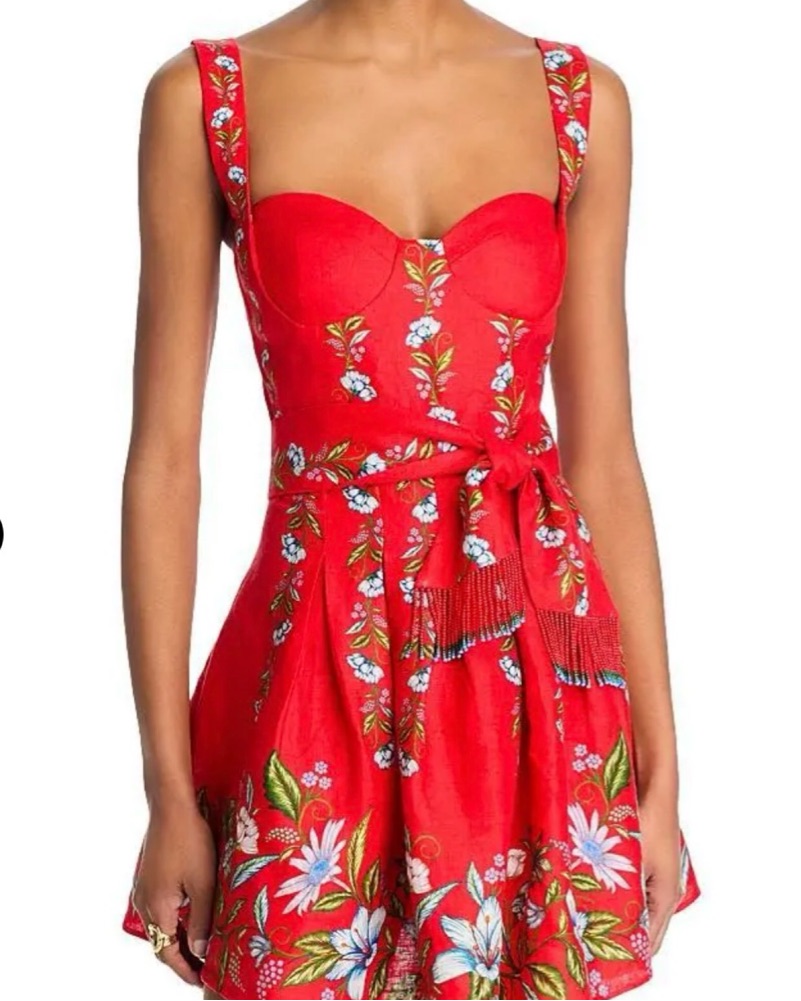 red shiny flowers mini dress by farm rio Farm Rio Red Shiny Flowers Mini Dress, Shiny Flowers Red / XS
