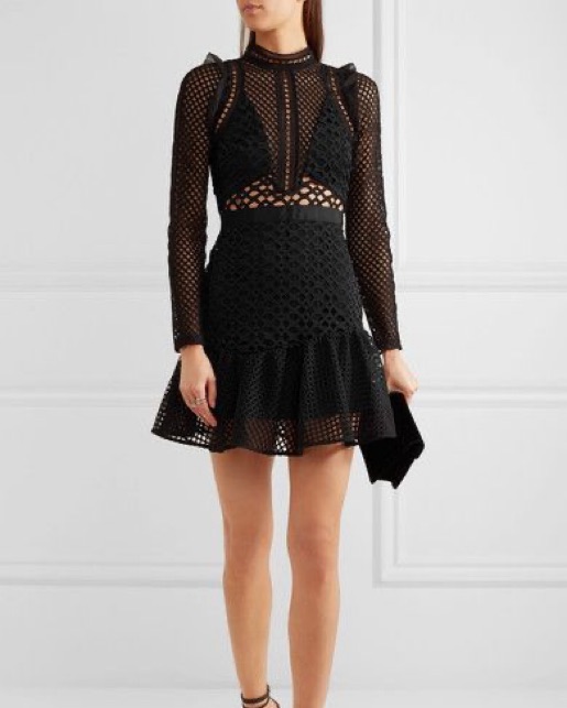 self portrait black long sleeve dress self-portrait - Black Chenille Knit Mini Dress