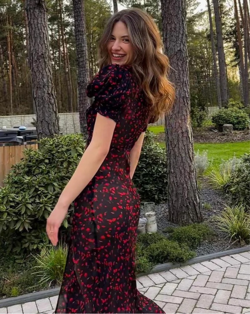 rat and boa red floral dress Athena Dress Red