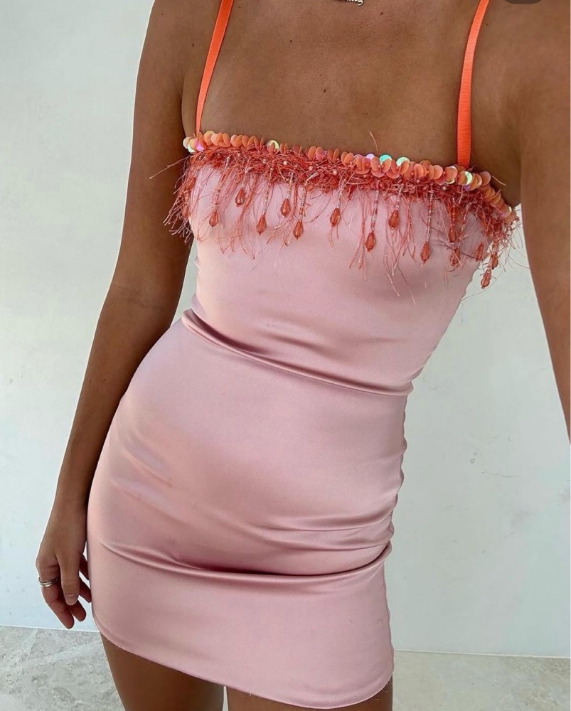 danielle guizio satin beaded mini dress Danielle Guizio Beaded Pink Mini Dress by Danielle Guizio