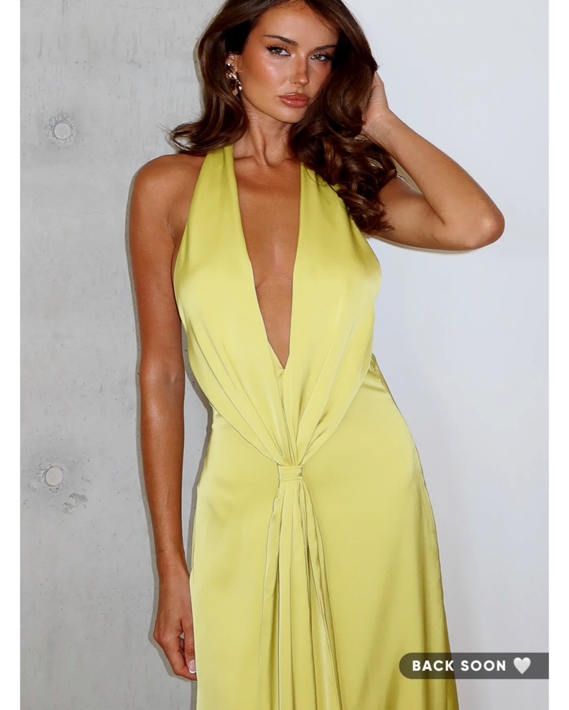 white fox satin dress It's Not The Same Maxi Dress Lemon