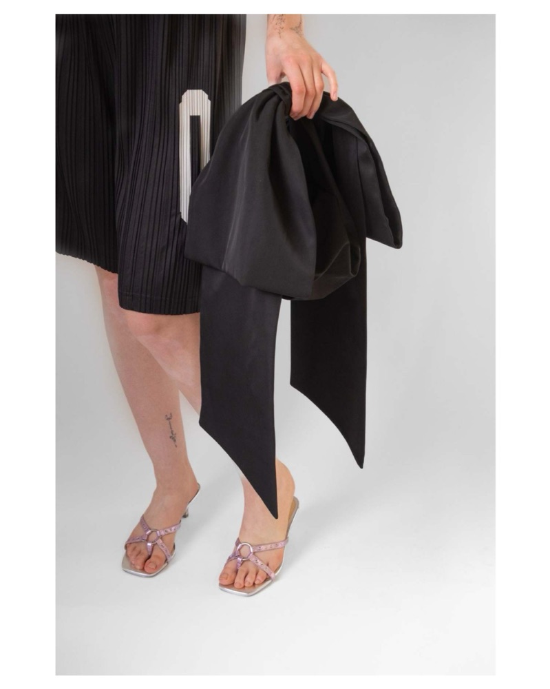 Sandy Liang Black Satin Regalo Bow Bag by Sandy Liang - Pickle