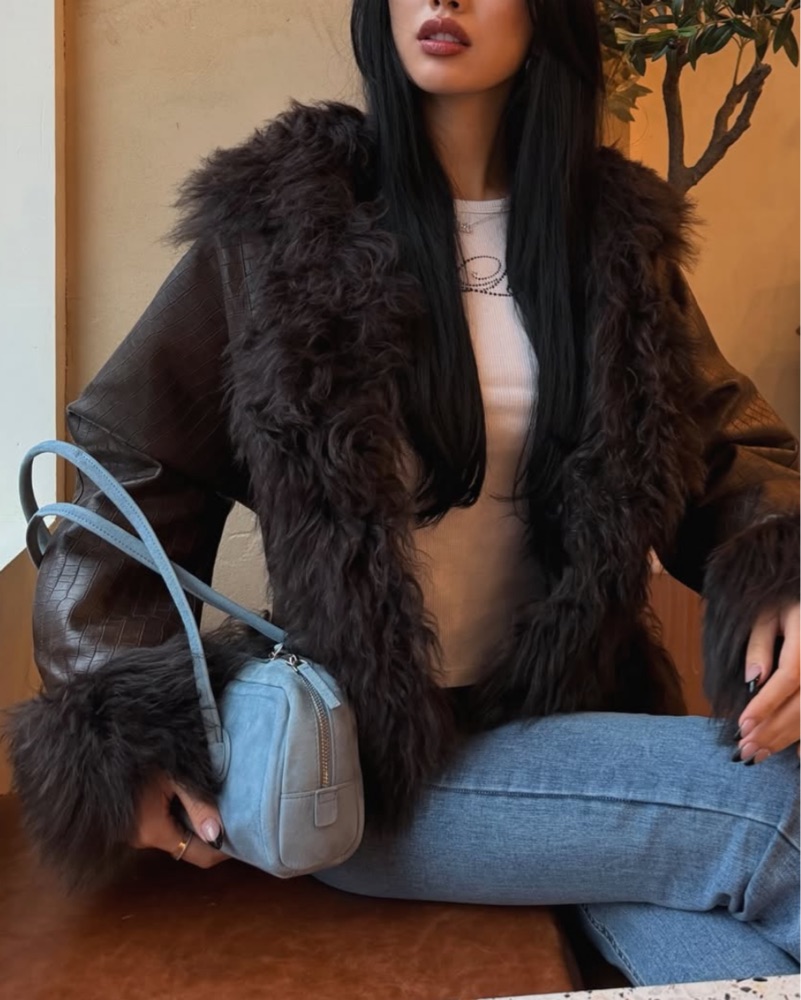 Charlotte Simone Brown Leather Croc Coat by Charlotte Simone - Pickle