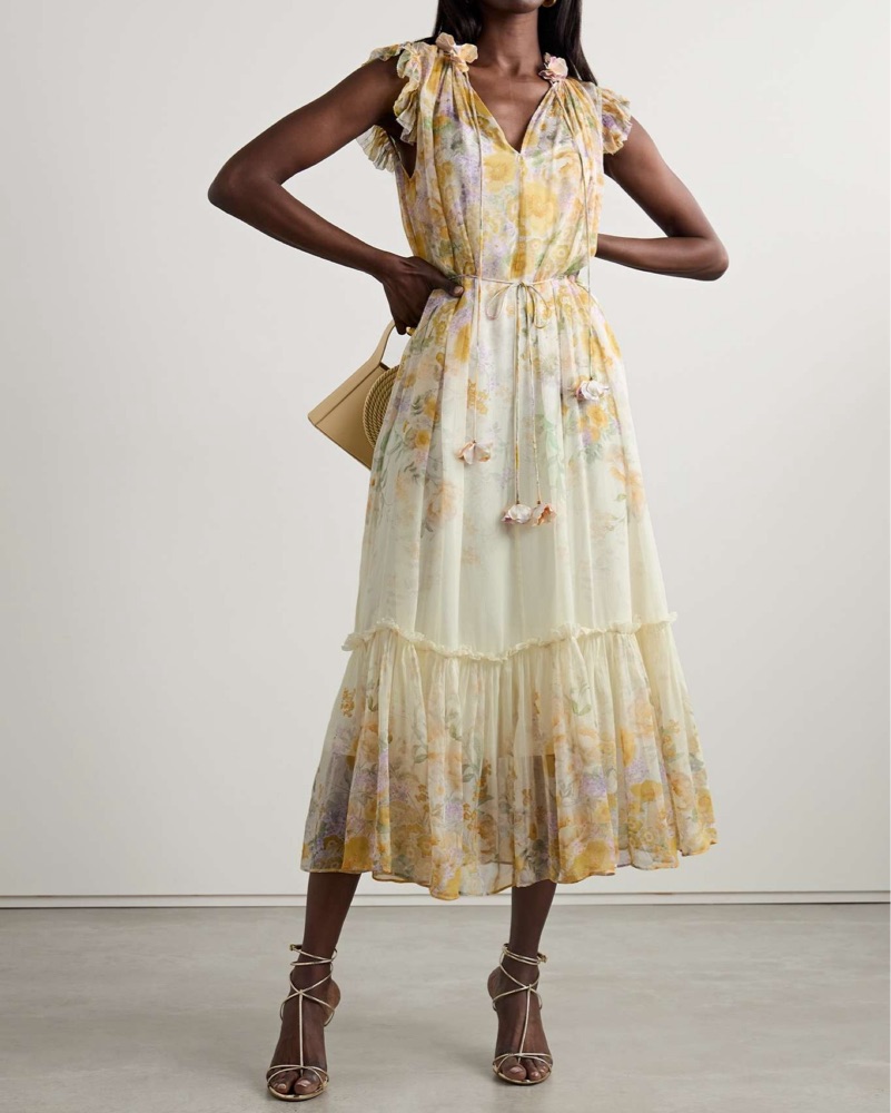 zimmermann golden flutter dress Zimmermann Matchmaker Floral Mini Dress, Yellow Hibiscus, Size 1 main image 0