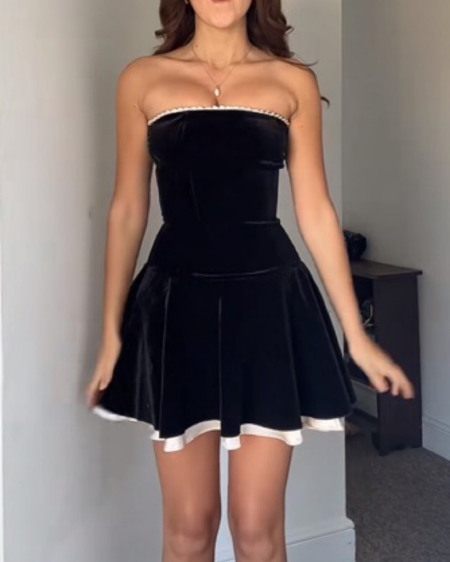 house of cb black velvet dress Surplice Tiered Mini Dress