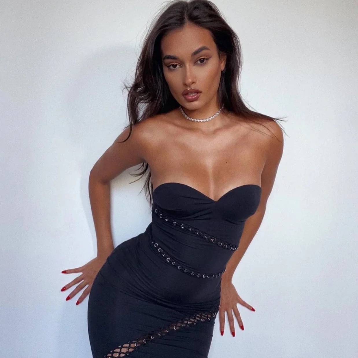 long black corset prom dress Nude Corset Black Trumpet Long Train Prom Dress main image 1