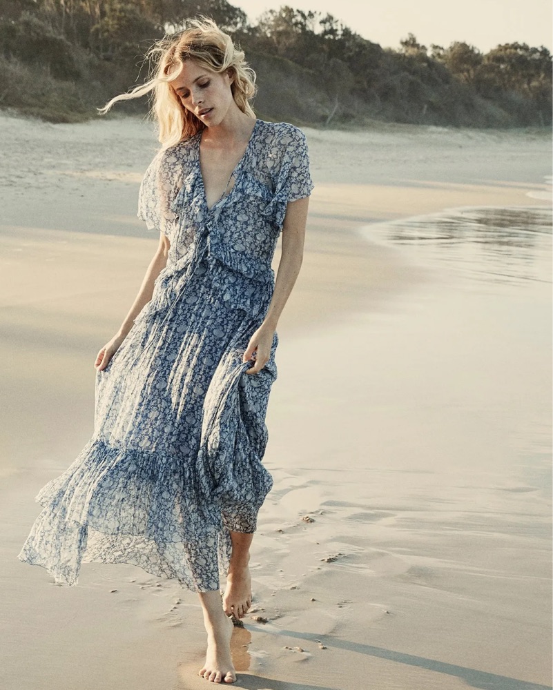 blue floral flowy dress A-line Blue Flowy Prom Dress Long With Flower Petals US14 / Blue main image 0