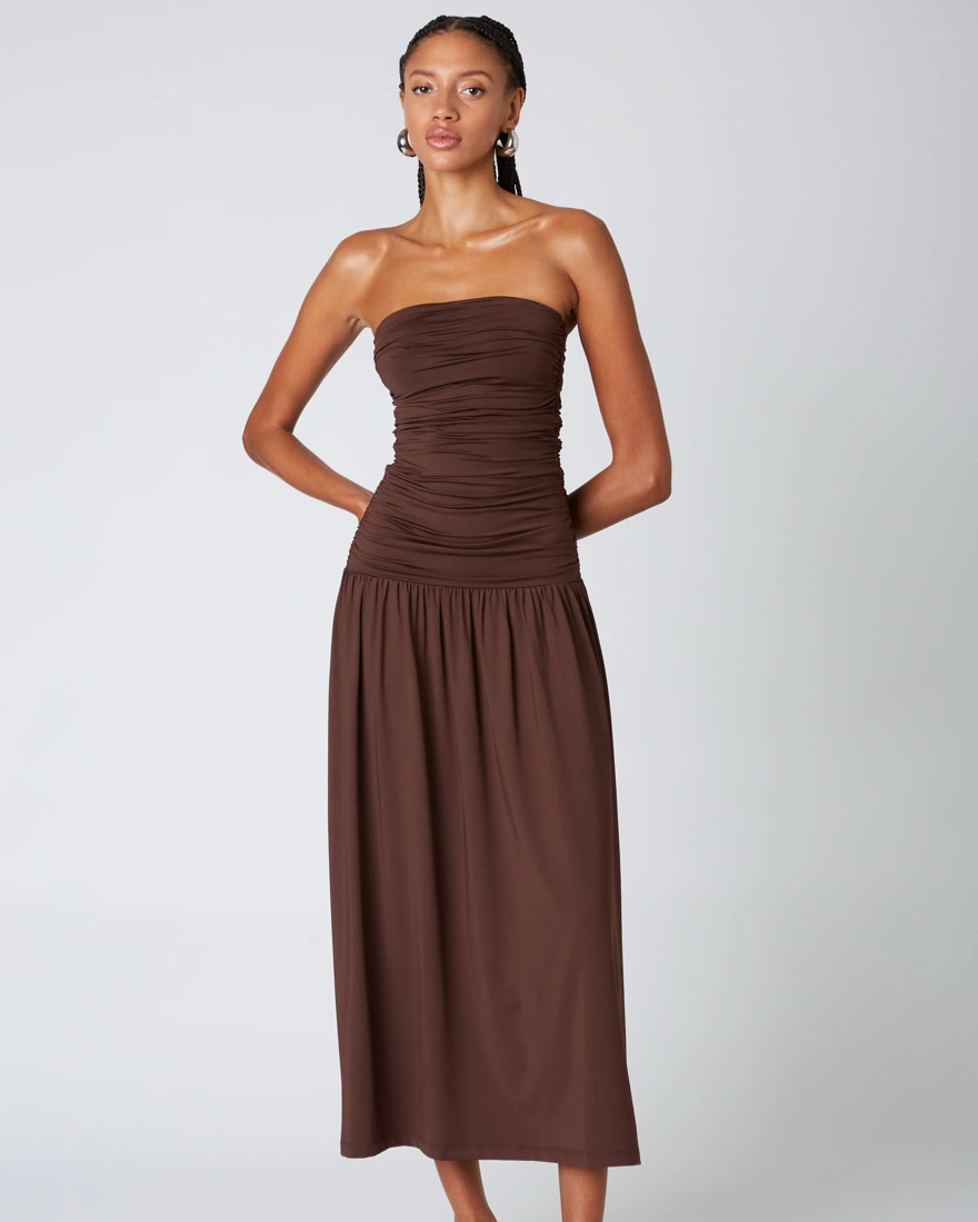 midi chocolate brown party dresses Chocolate Polka Dot Midi Dress – Clothe Boutique main image 0