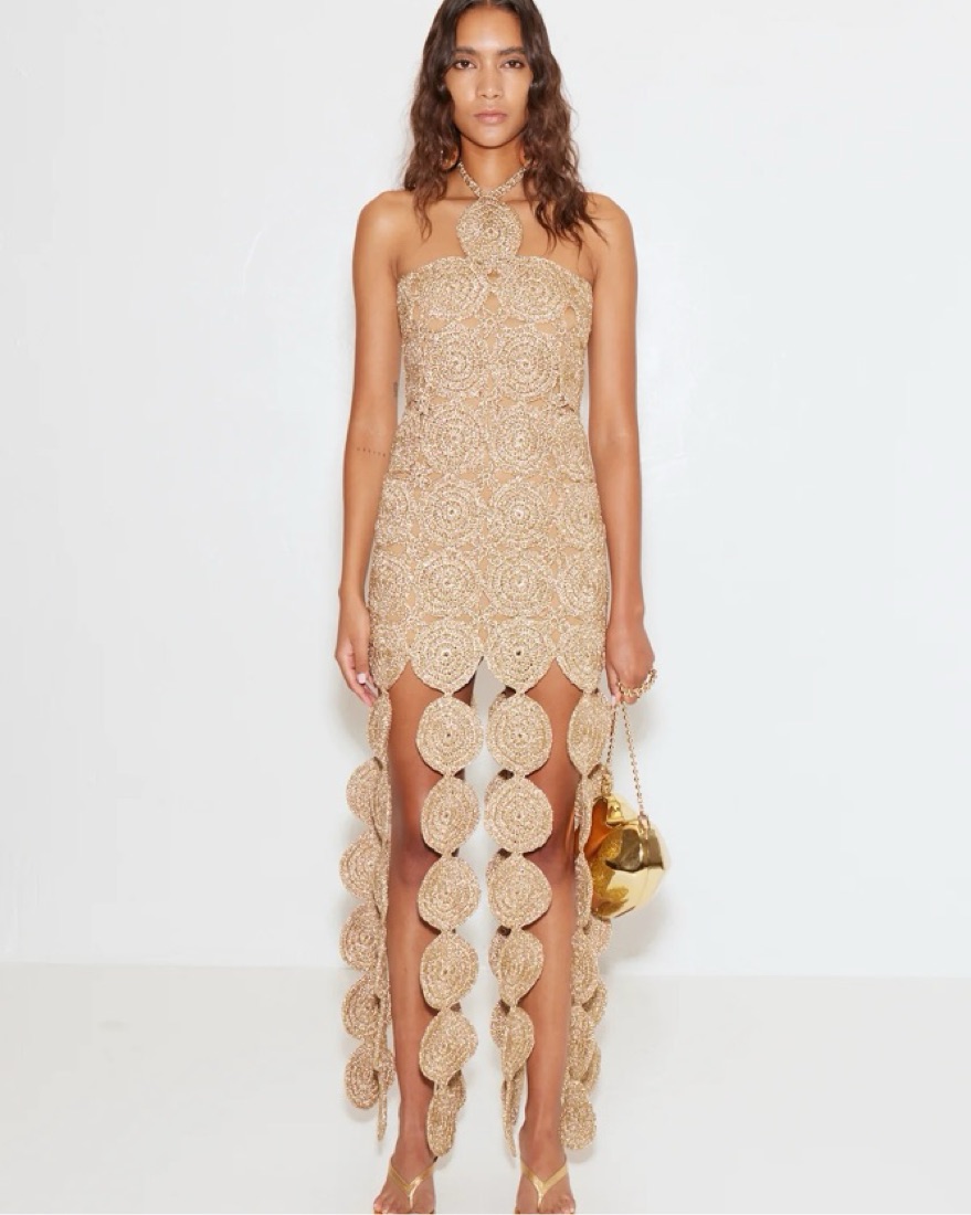 gold star print dress Sherri Hill 55871