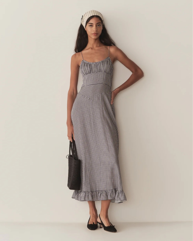 doen ruched dress Doen Gingham Silk Dress by Doen