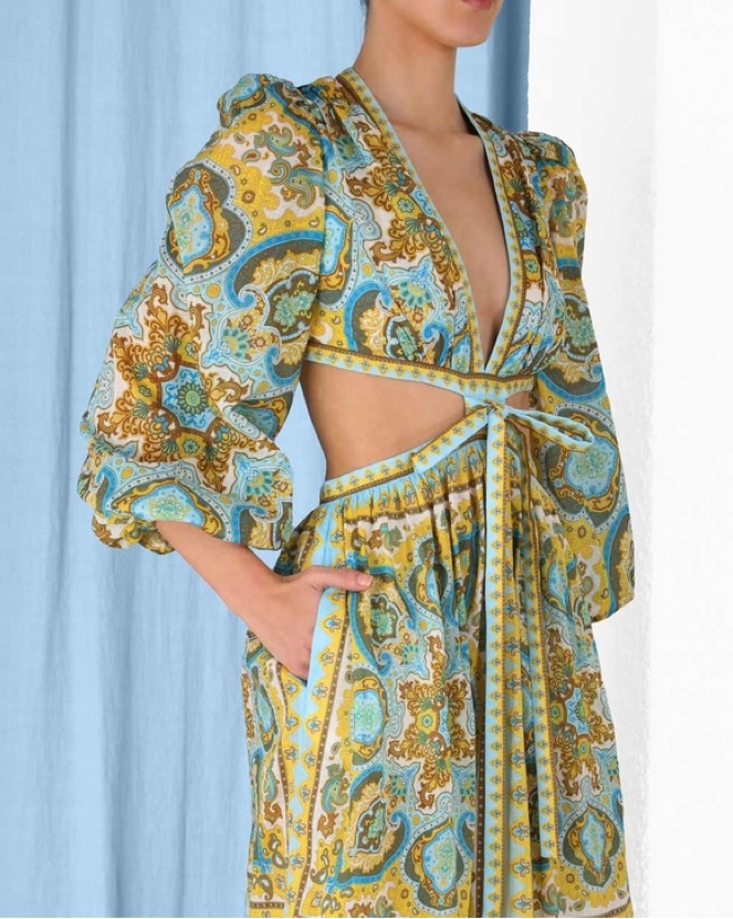zimmermann blue paisley dress Belted Mini Shirt Dress