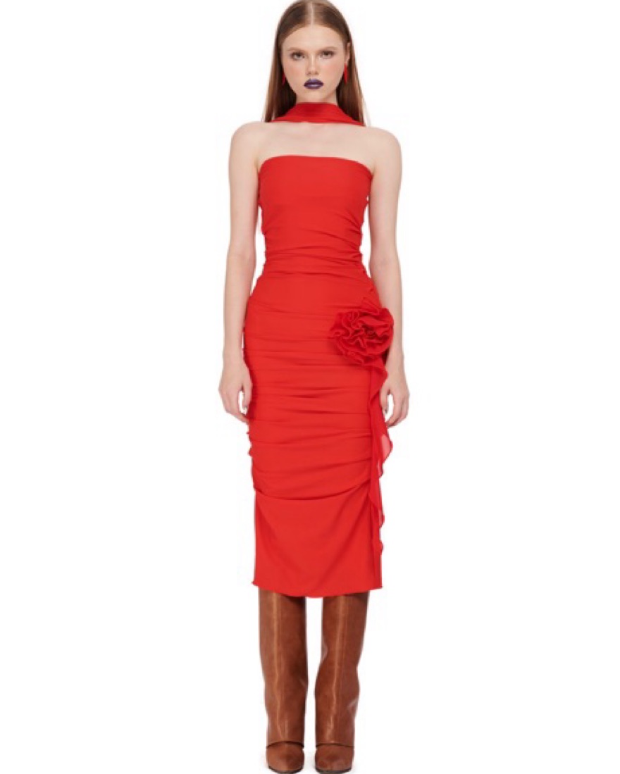 ruched side dress Off Shoulder Ruched Side Ribbon Trim Bodycon Dress, Pink / XS