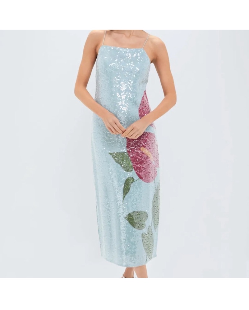 farm rio blue sequin dress Bloom Tapestry Black Long Sleeves Mini Dress by Farm Rio – Mimi Seabrook