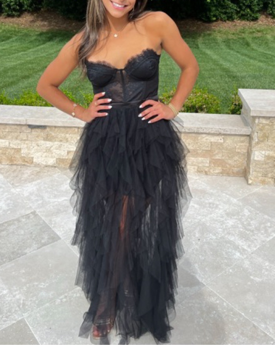 for love and lemons black corset dress being extra is always a slay, especially when @yuliya is involved   wearing the For Love and Lemons Bustier Gown  #revolve #blackdress #gown  #extra #chic #lbd #fyp #glam #promdress #blacktiewedding