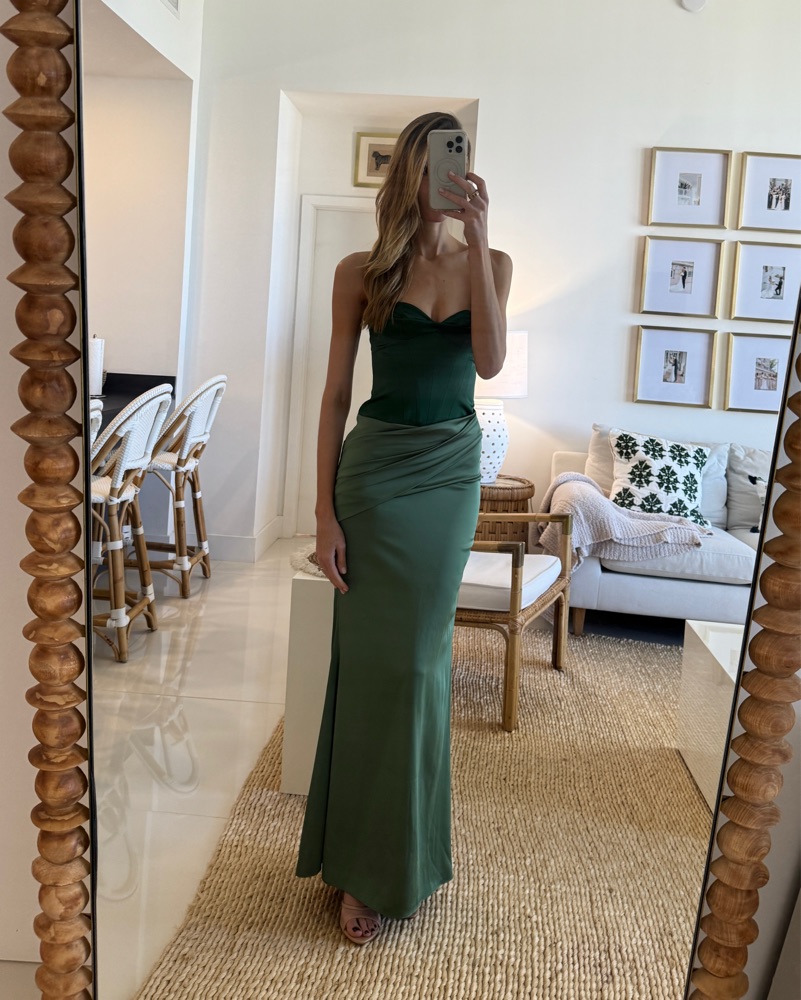 nbd green dress NBD Crinkled Velvet Backless Dress in Juniper Green