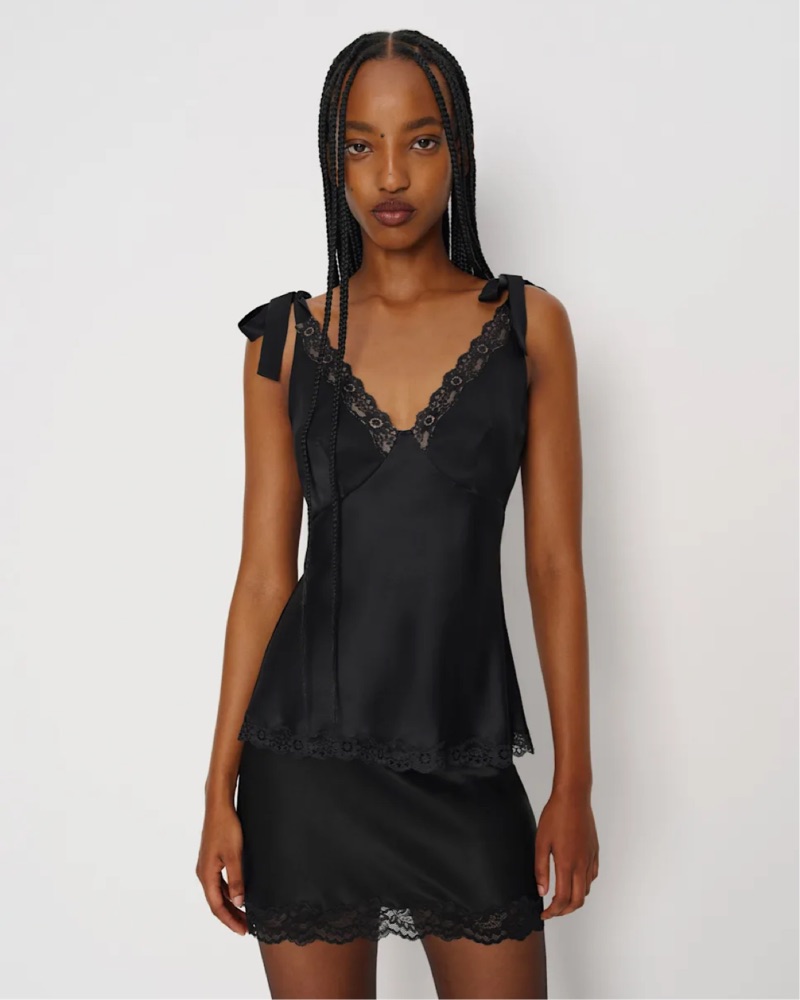 Reformation Silk Black Lacy Top by Reformation - Pickle