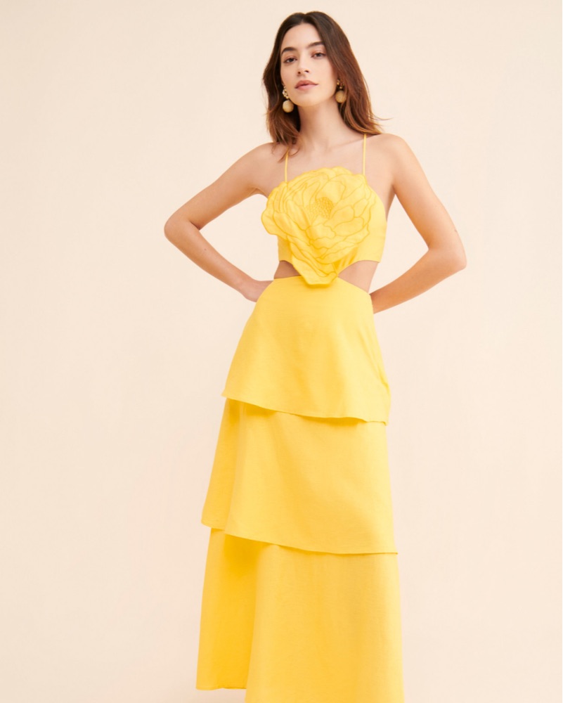 Farm Rio Yellow 3D Floral Dress by FARM RIO - Pickle