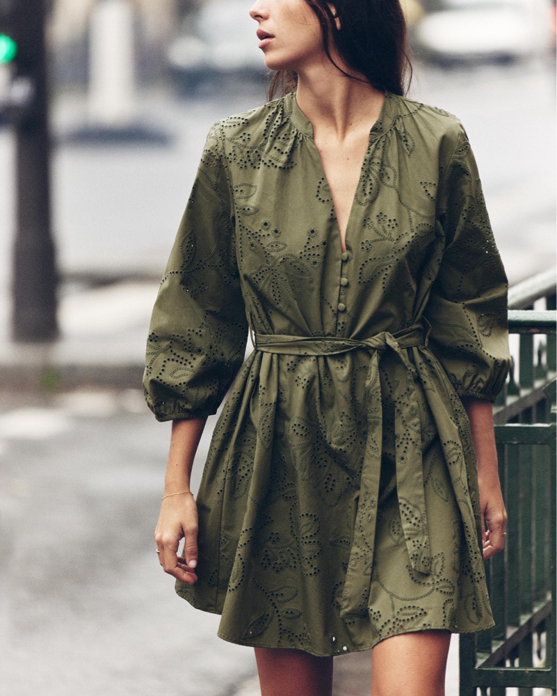 Olive green Eyelet Dress by Zara - Pickle