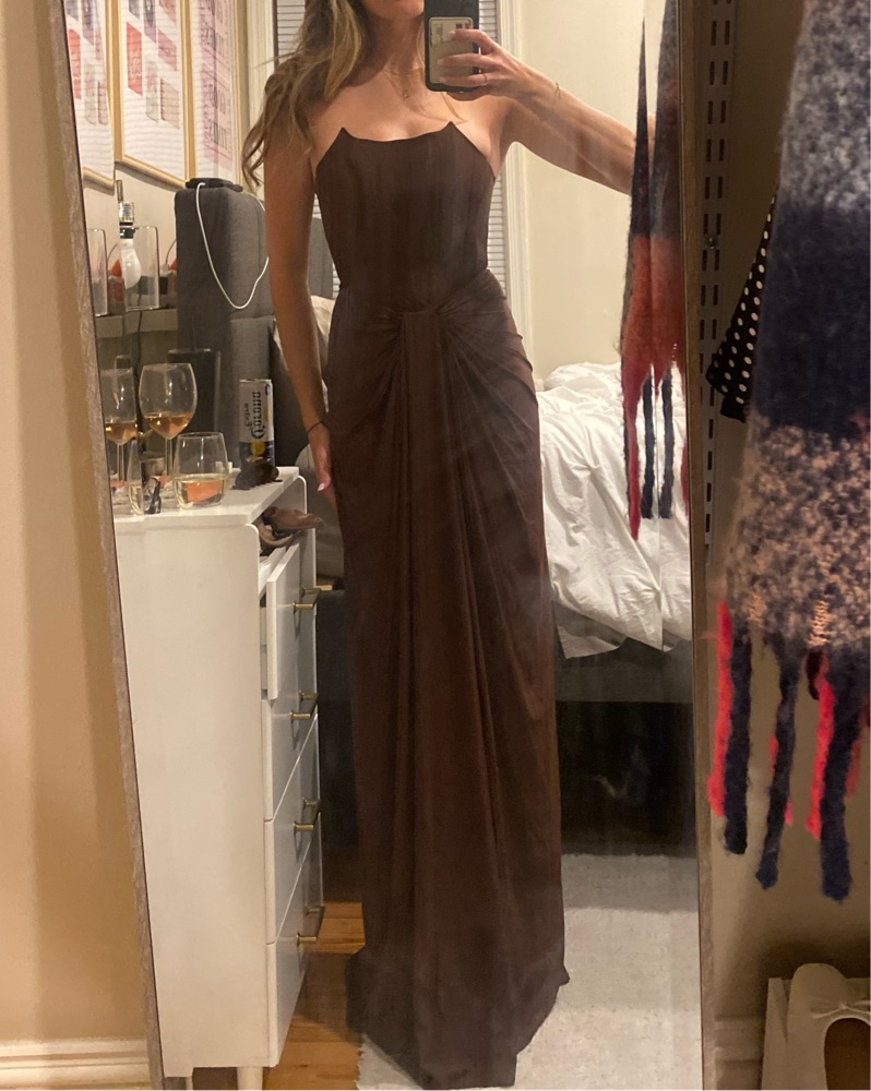 brown dress with pearls Sparkly Crystal Rhinestone Pearl Celebrities Gown Brown Dress – Mineli's  Closet main image 1