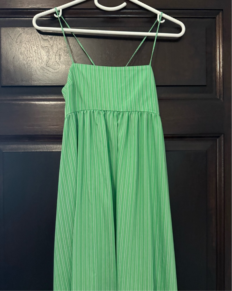 green striped dress zara Zara Women Dress Small Green Midi Striped Spaghetti Straps Smocked Ruffle  Tiered